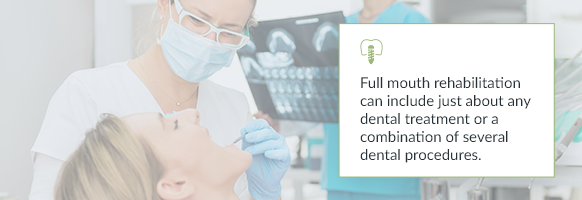What kind of full mouth rehabilitation procedure is performed during treatment?